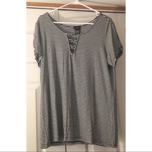 Black and White Striped Cut-Out Tee